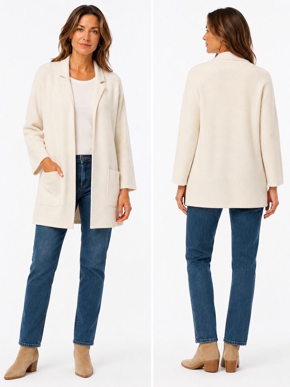 J. Crew 365 cotton merino wool polyester blend Cream Relaxed Open-Front Blazer S